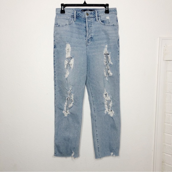 Hollister Denim - Hollister Ultra High Rise Vintage Straight Frayed Distressed Jeans 9 Short / 29